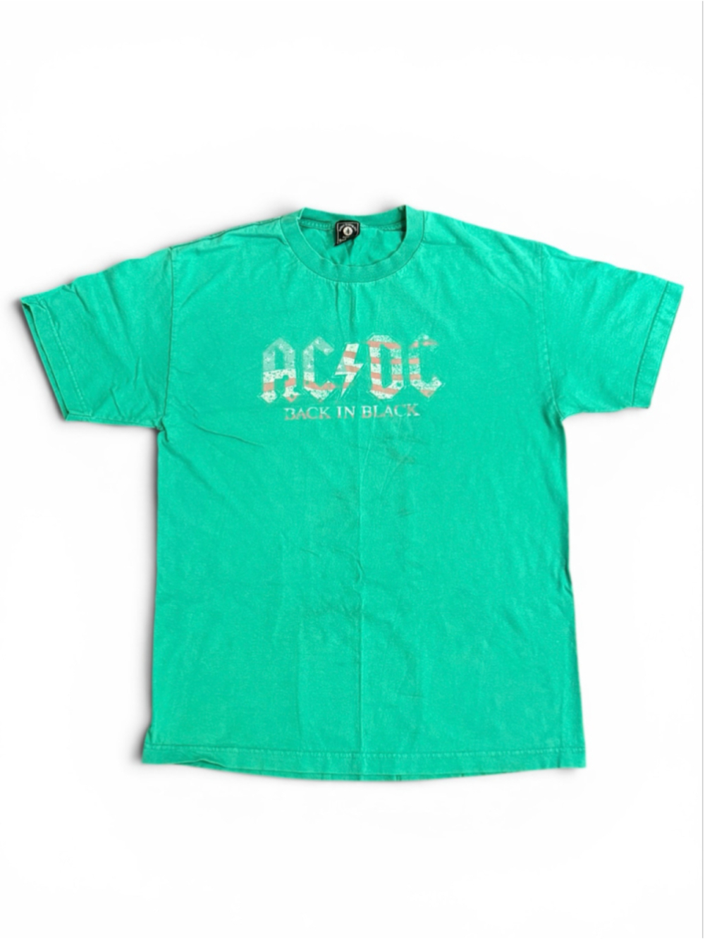 AC/DC Mens Back In Black Band T Shirt Sz L Green Graphic Rock Music Cotton Tee - Picture 2 of 6